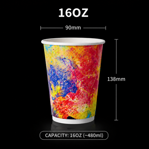 D90 - 16oz Insulated Paper Cup - Colour Splash Design